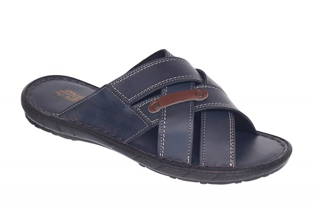 Papuci barbati din piele naturala de culoare bleumarin - GKR74BL